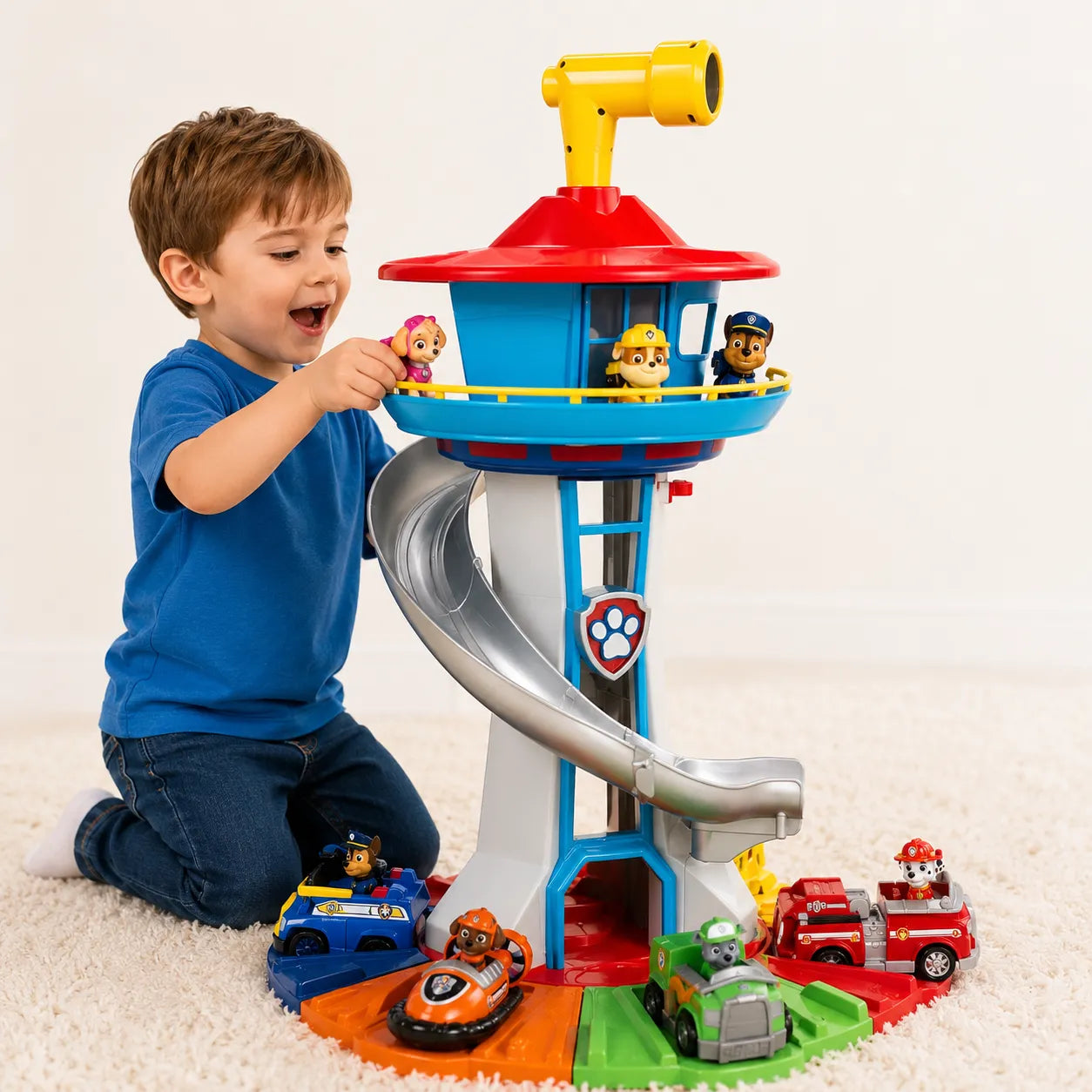 Set de voitures jouets avec toboggan et tour d'observation
