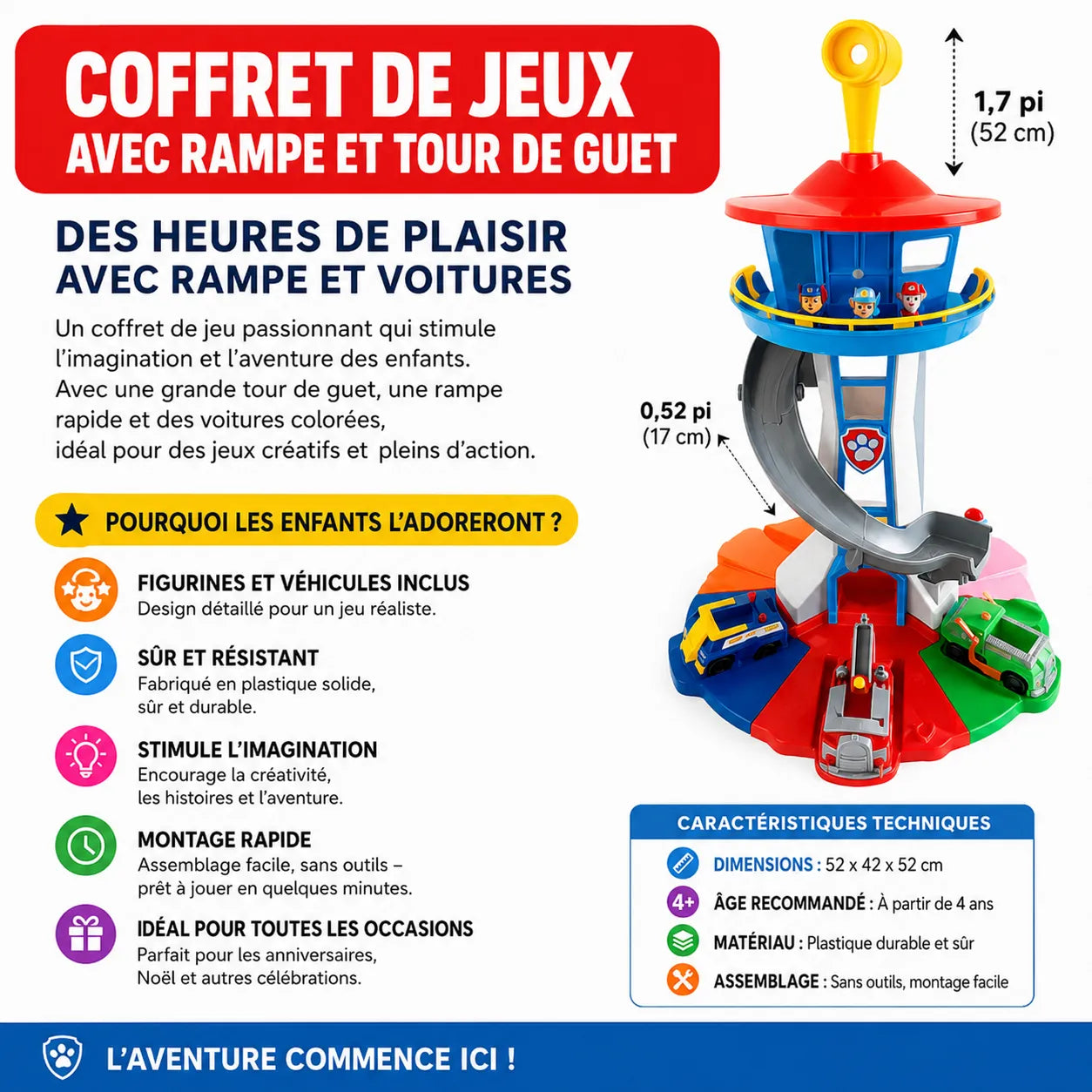 Set de voitures jouets avec toboggan et tour d'observation