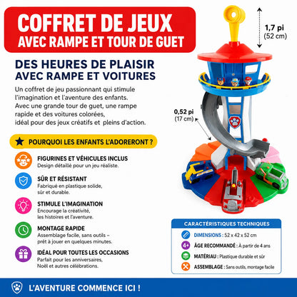 Set de voitures jouets avec toboggan et tour d'observation