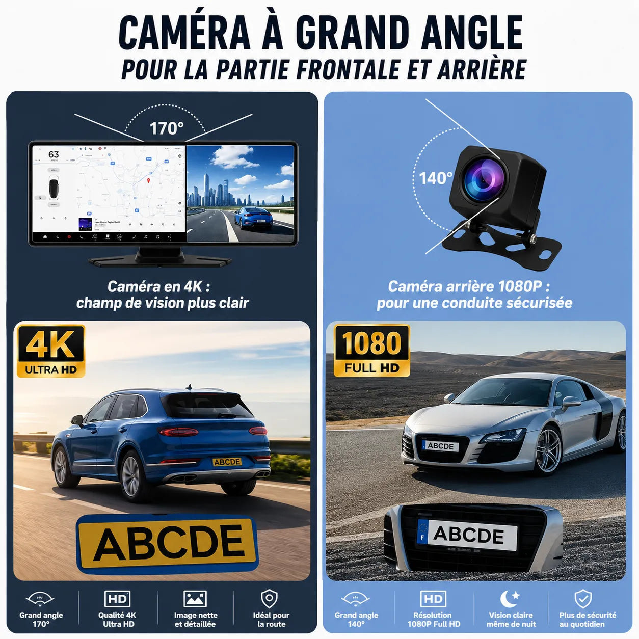 DriveVision | Écran CarPlay sans fil 10,26” avec dashcam 4K intégrée