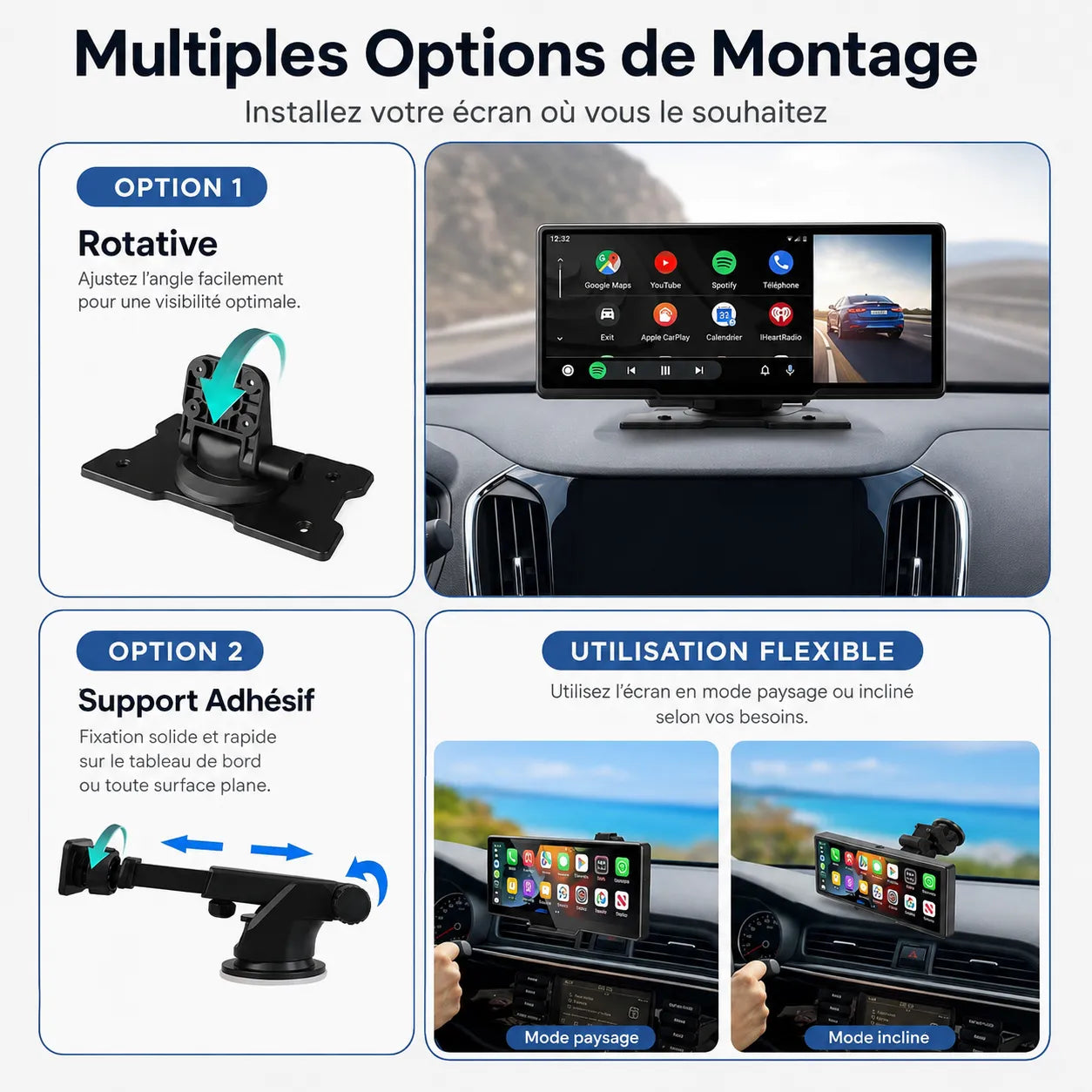 DriveVision | Écran CarPlay sans fil 10,26” avec dashcam 4K intégrée