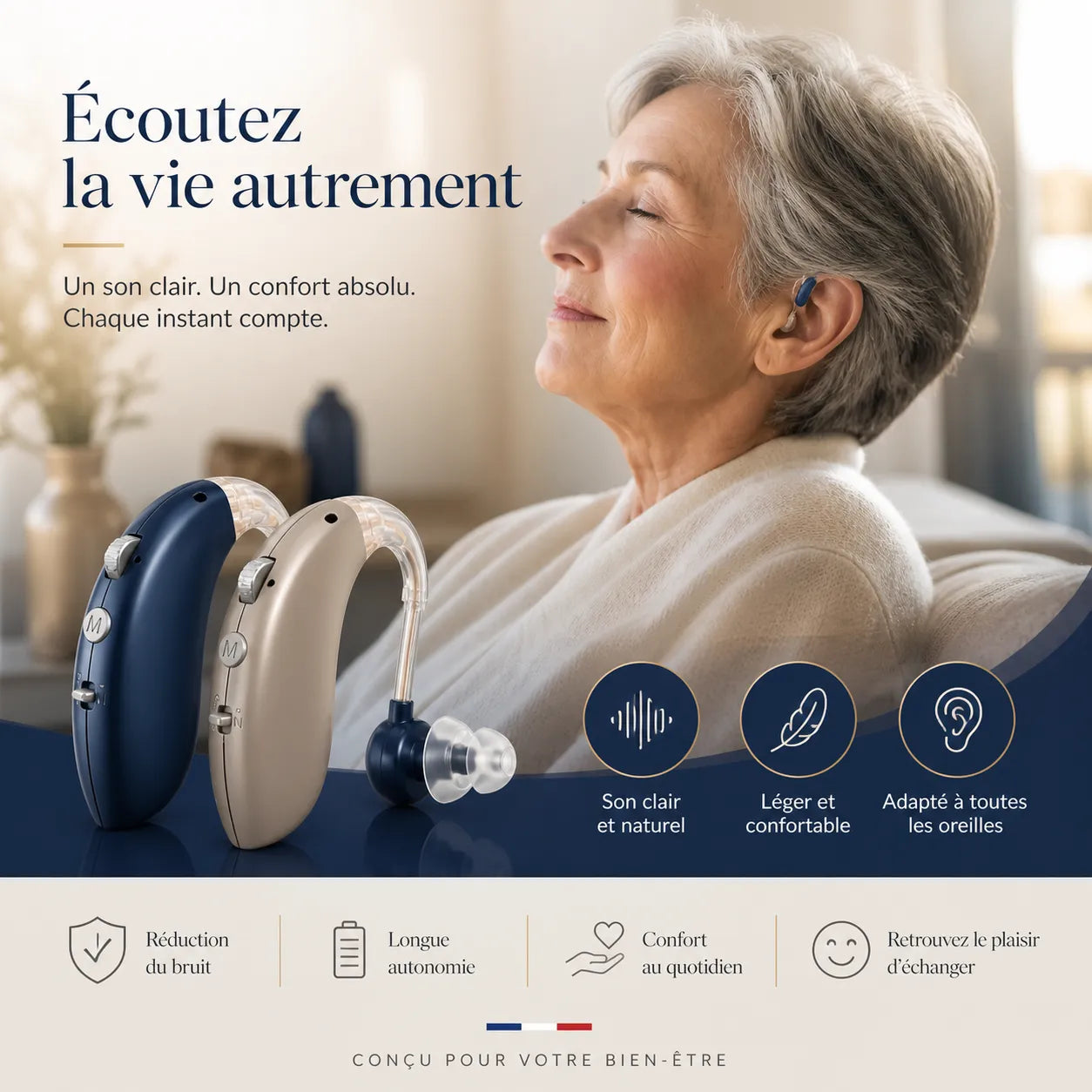 Appareils Auditifs SoundClear™ – Invisibles & Rechargeables Simples à Porter