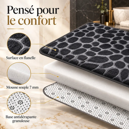 Ensemble Tapis de Salle de Bain Moelly | Set 3 pièces en microfibre, absorbant et antidérapant