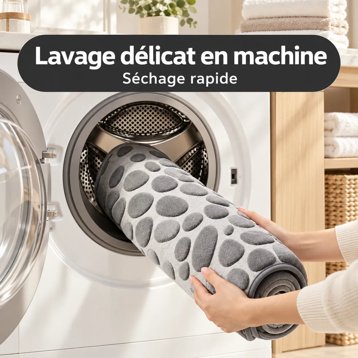 Ensemble Tapis de Salle de Bain Moelly | Set 3 pièces en microfibre, absorbant et antidérapant