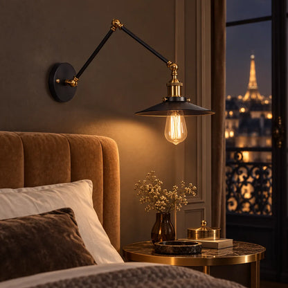 Applique Murale Nordica Noir | Lampe murale réglable en fer, chambre, bureau et chevet