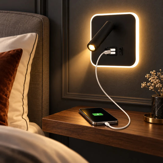 Applique Murale pour Chambre LED avec Liseuse Orientable et Ports USB Type-C – LumaPort