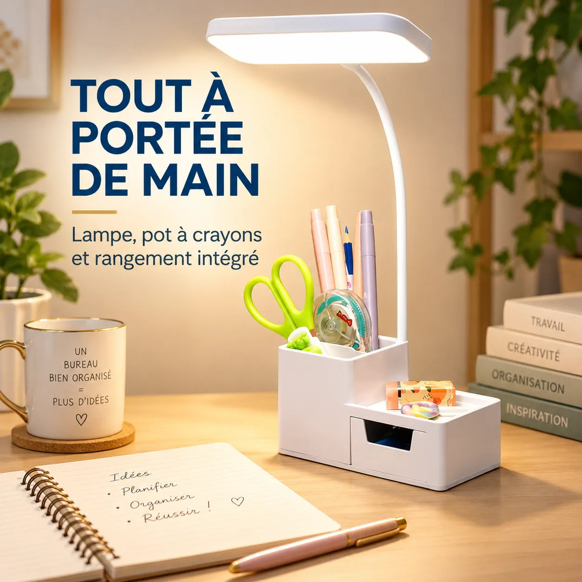 Lampe de Table | Lampe de chevet pliante rechargeable, tactile et variable