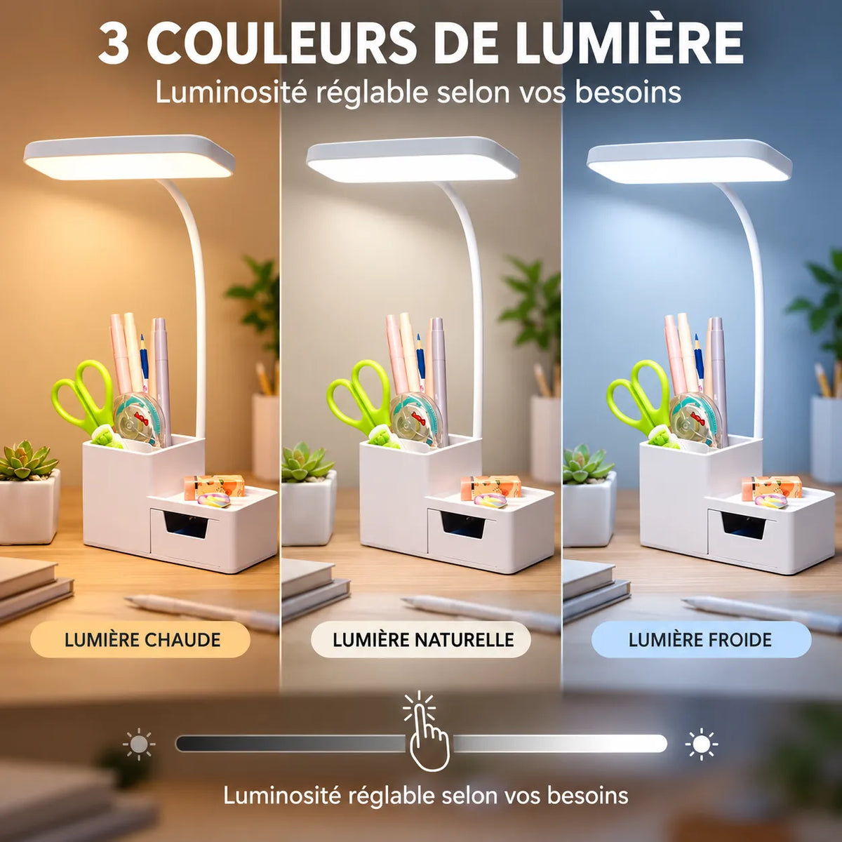 Lampe de Table | Lampe de chevet pliante rechargeable, tactile et variable