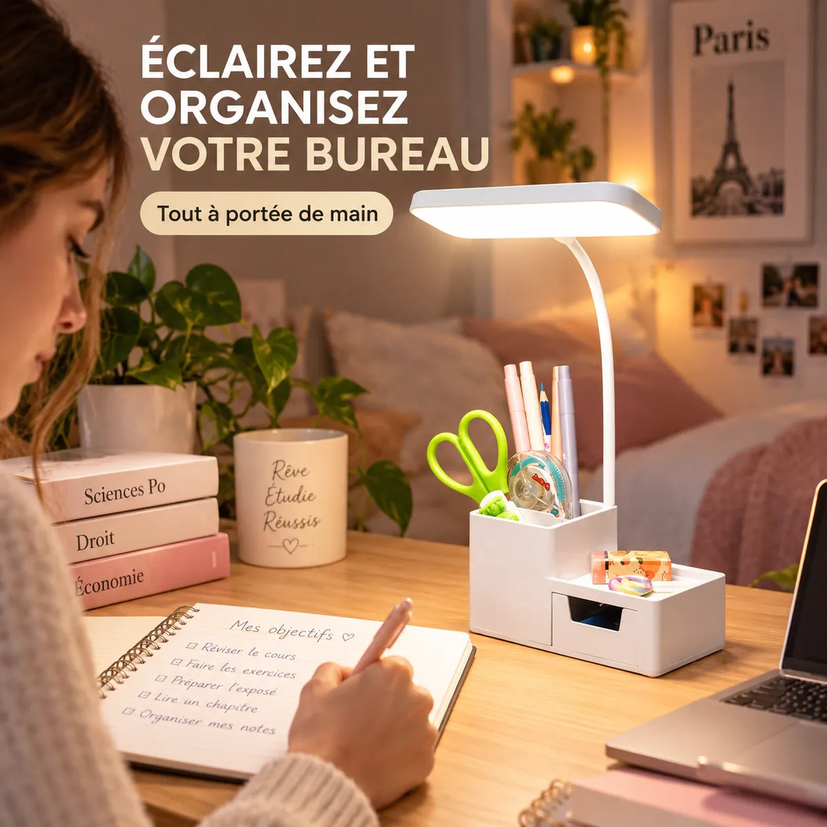 Lampe de Table | Lampe de chevet pliante rechargeable, tactile et variable