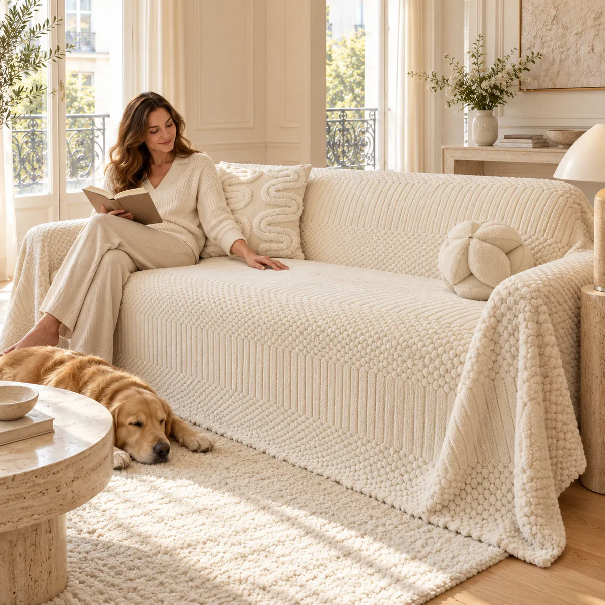 Housse de canapé bohème | Couvre canapé épais en polaire jacquard