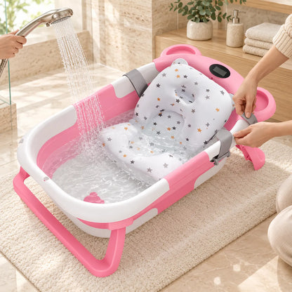 Baignoire bébé pliante | Thermomètre et coussin pour nouveau-né