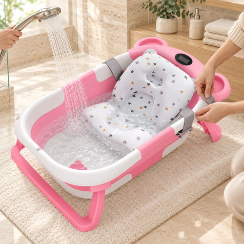 Baignoire bébé pliante | Thermomètre et coussin pour nouveau-né