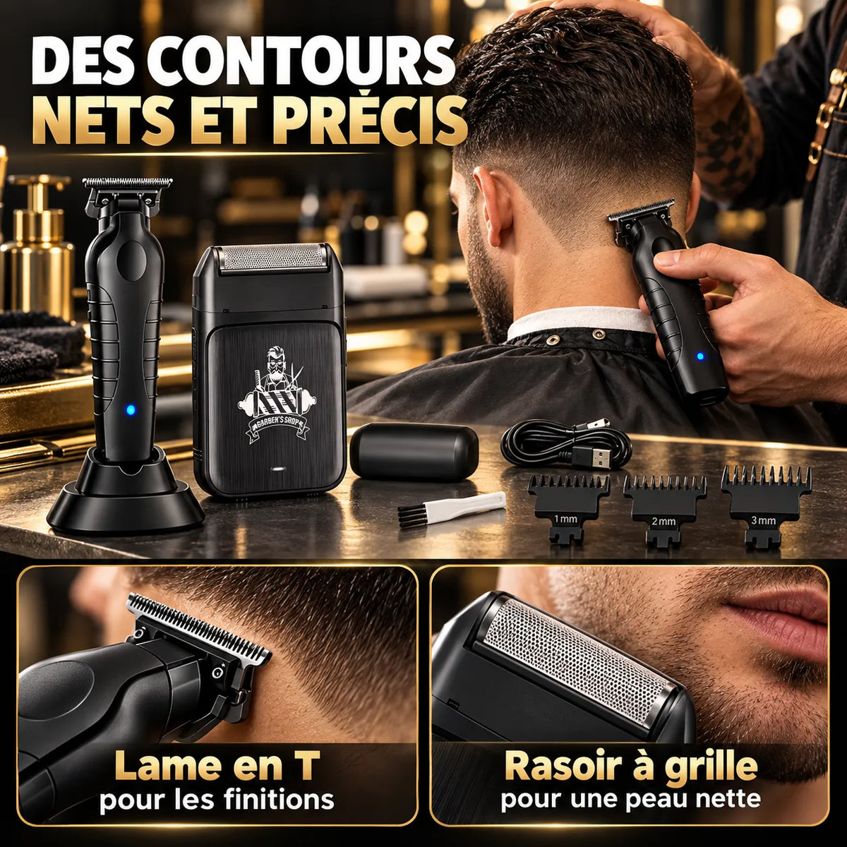 Rasoir électrique pour Homme 2-en-1 avec tondeuse pour barbe et cheveux