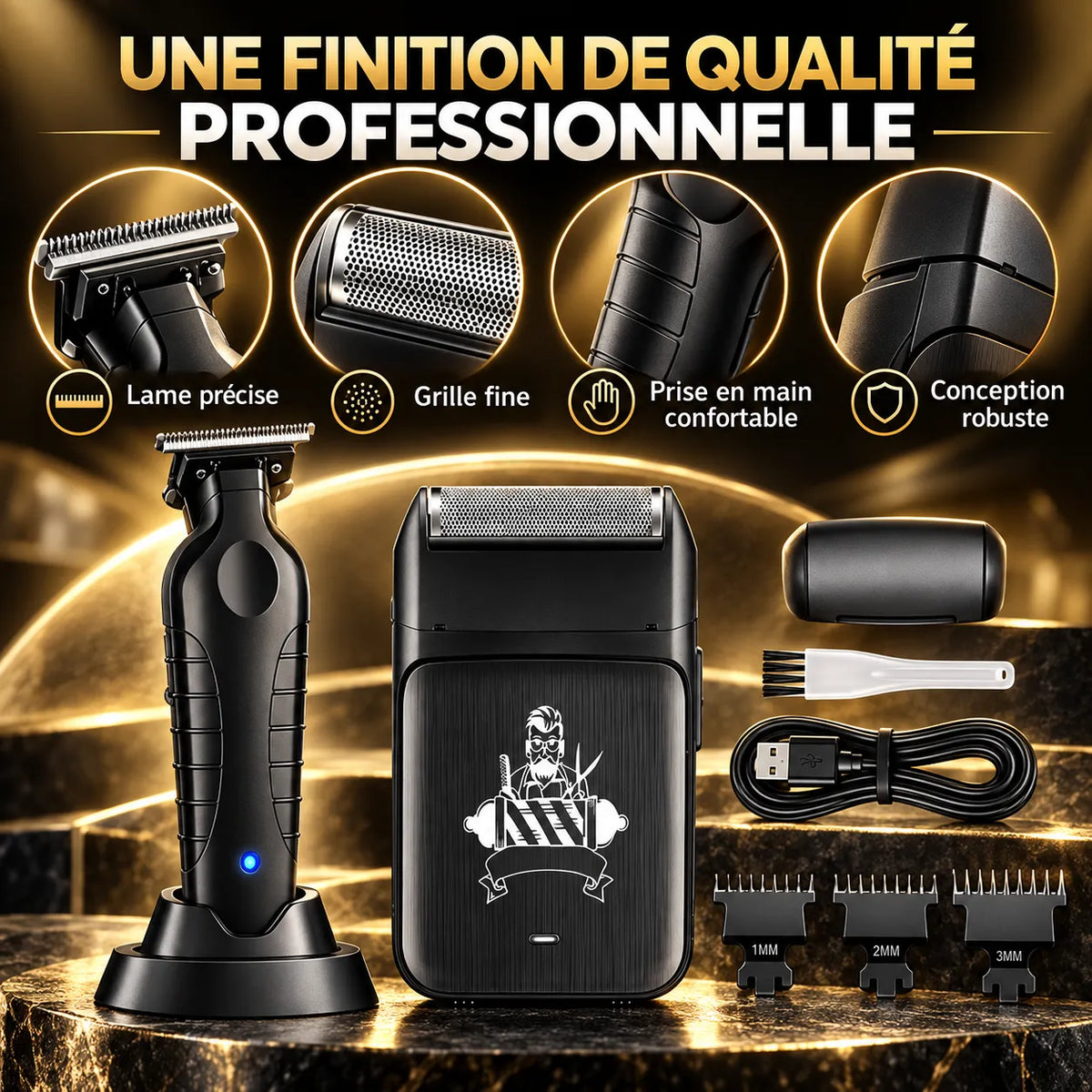 Rasoir électrique pour Homme 2-en-1 avec tondeuse pour barbe et cheveux