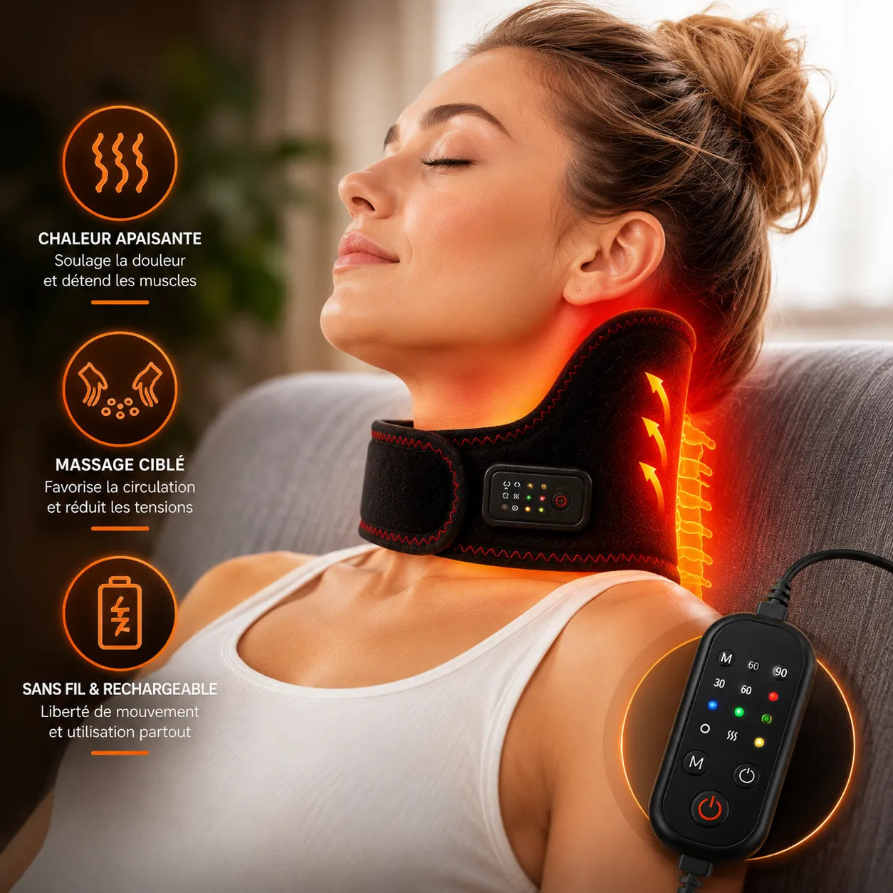 Masseur Cervical Chauffant USB THERMÉLIA™ | Massage nuque et épaules