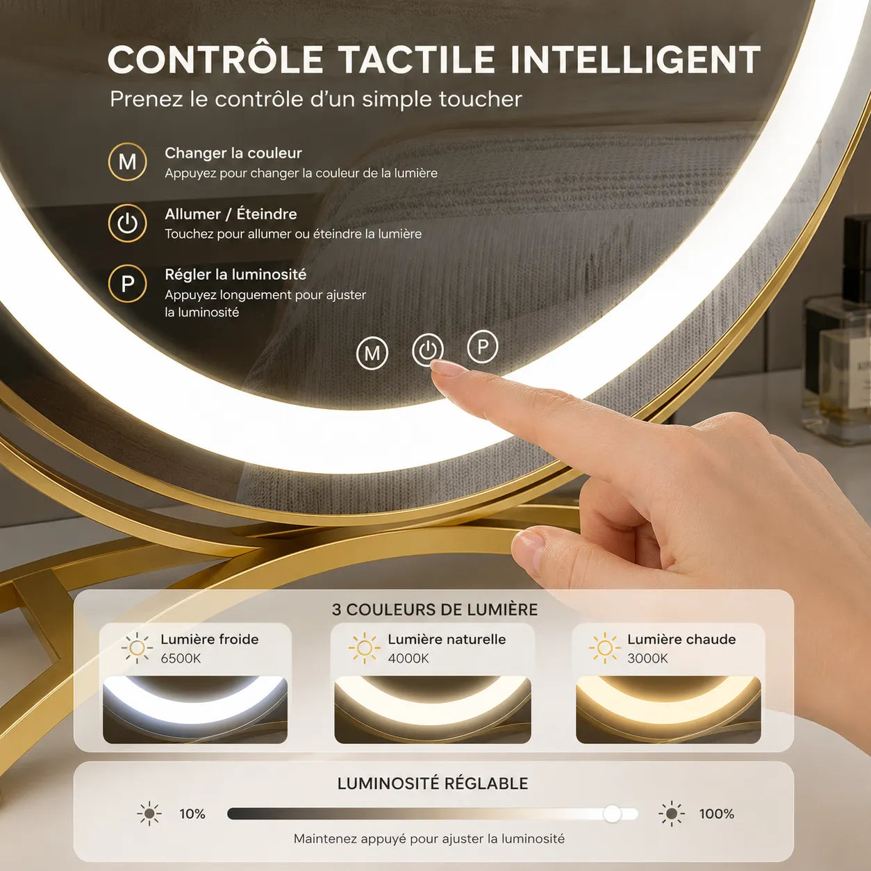 Aviro Miroir à Maquillage LED Rechargeable