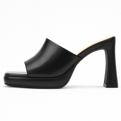 Sandales à Talons Compensés Femme – Bout Carré, Talon Large, Slip-On, Ouvertes