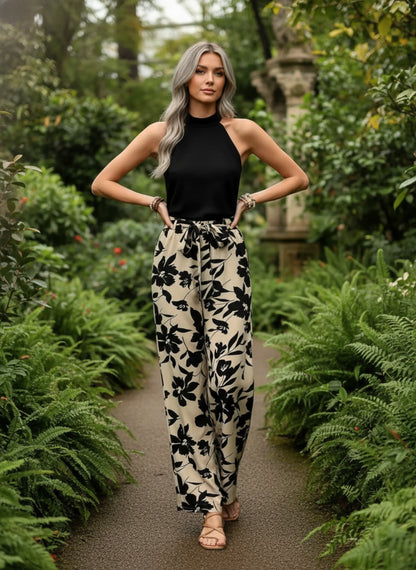 Camélia Pantalon fluide été femme – Imprimé floral grande taille