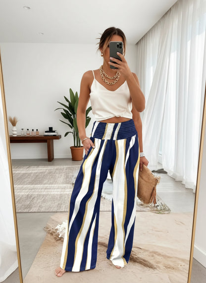 Floria Pantalon fluide été femme – Imprimé floral large