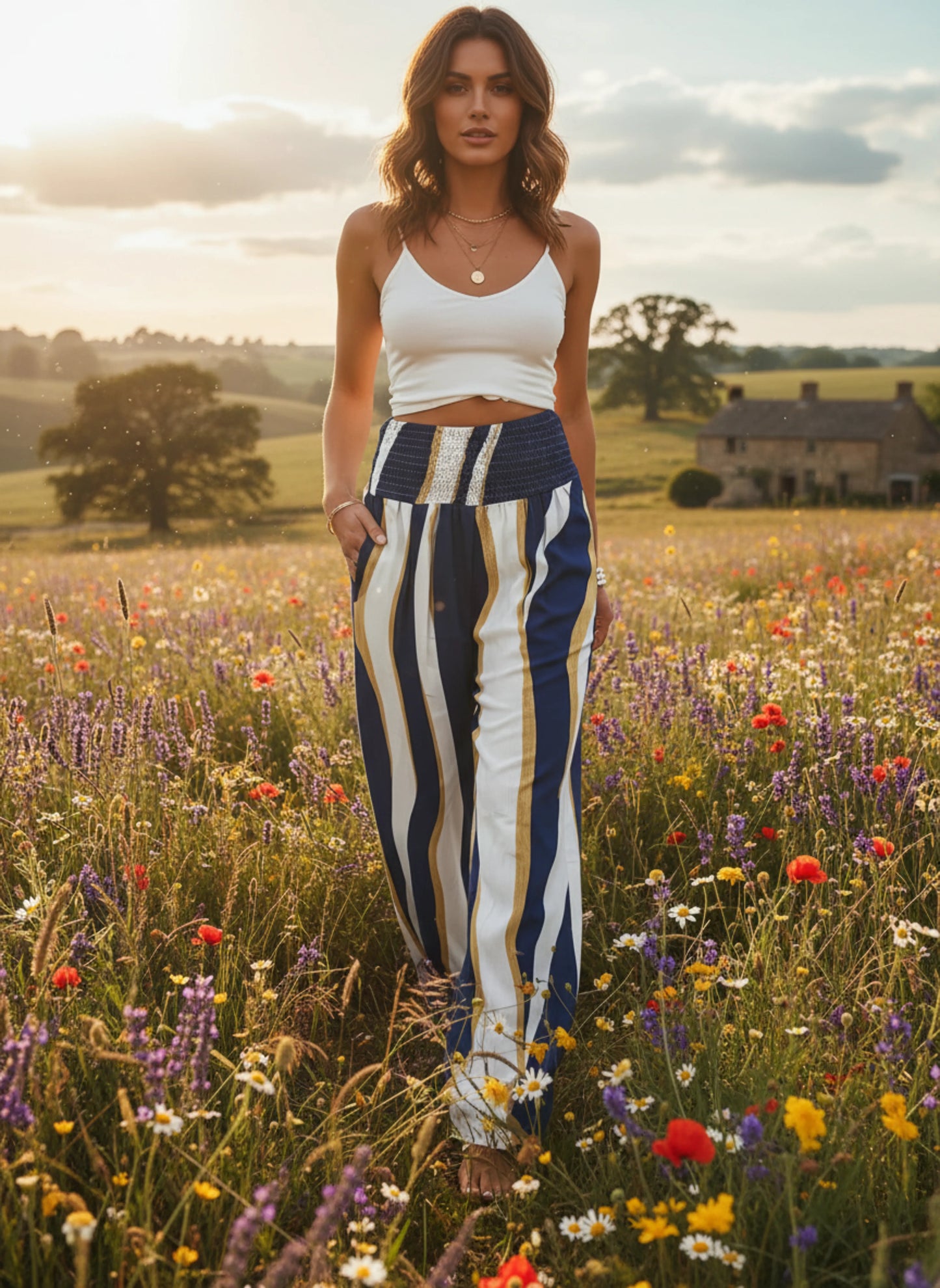 Floria Pantalon fluide été femme – Imprimé floral large