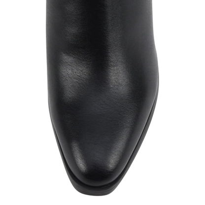 Bottes hautes pour femme à talon bloc et bout pointu - effet cuir noir