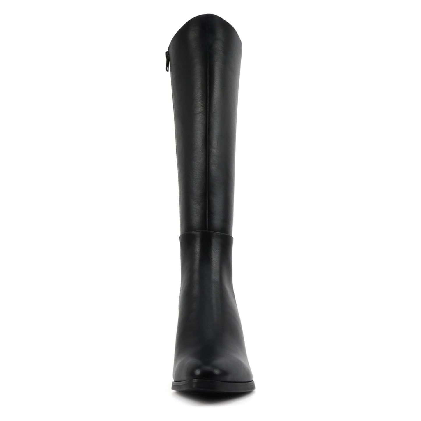 Bottes hautes pour femme à talon bloc et bout pointu - effet cuir noir
