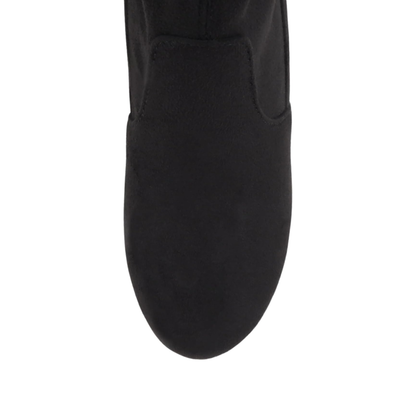Cuissardes noires en simili daim avec talon bloc et laçage arrière pour femme