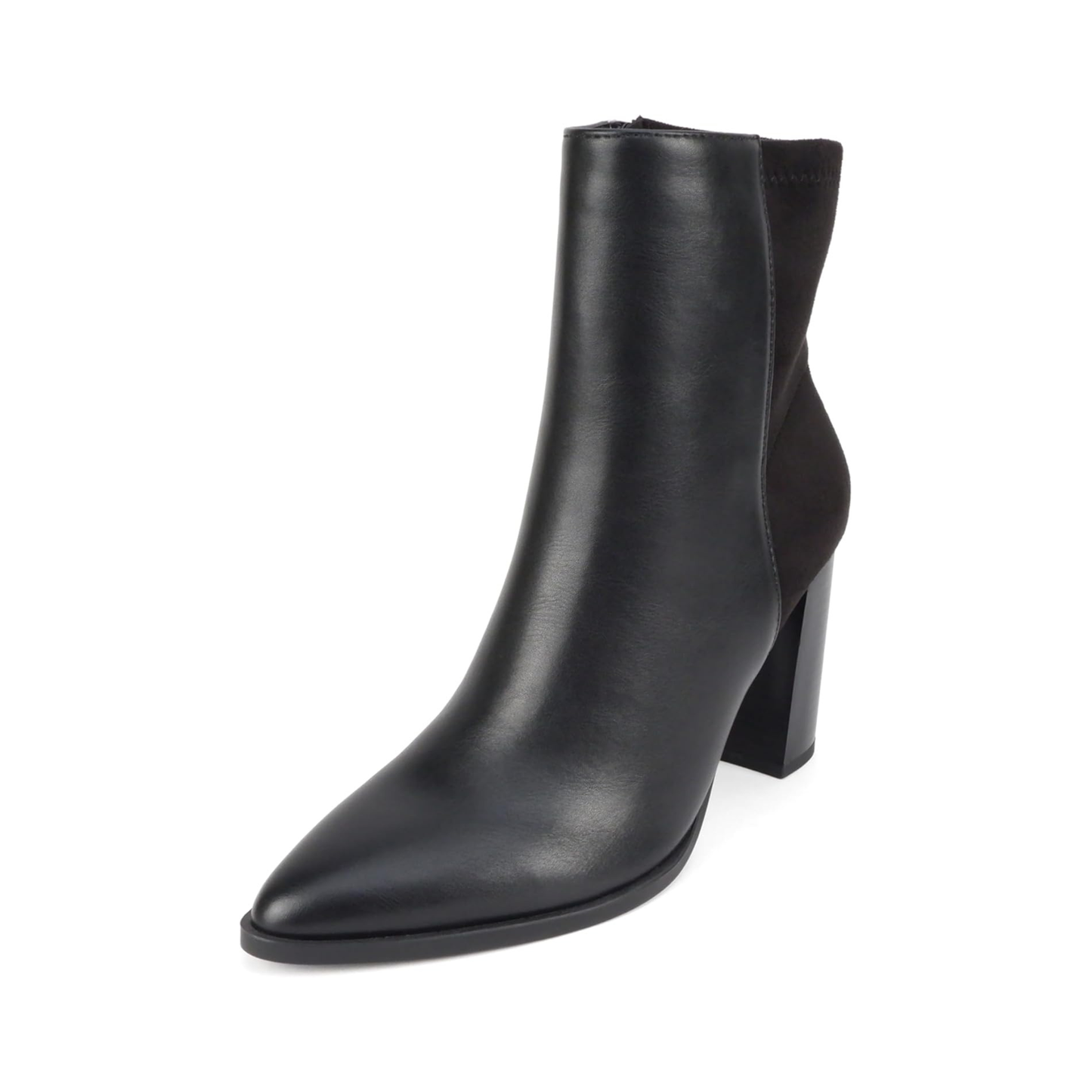 Bottines pour femme à talon carré 9 cm, bout pointu et tige bi-matière