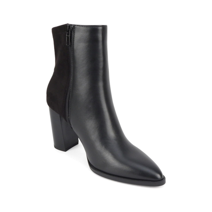 Bottines pour femme à talon carré 9 cm, bout pointu et tige bi-matière