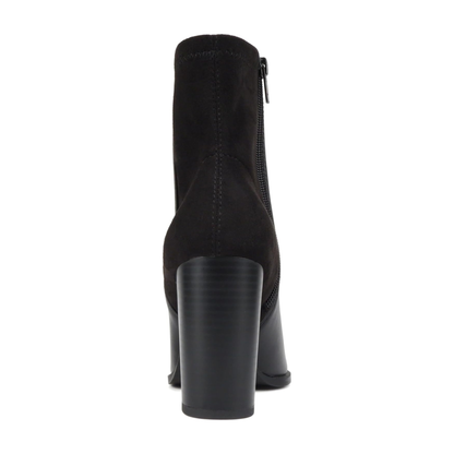 Bottines pour femme à talon carré 9 cm, bout pointu et tige bi-matière