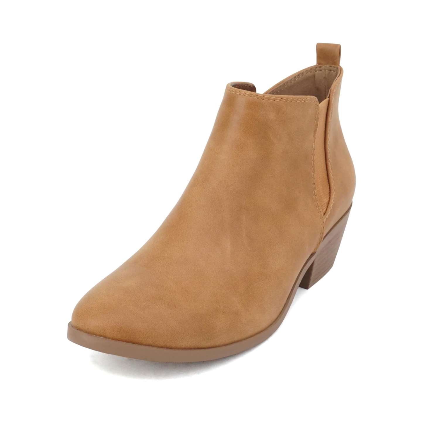 Bottines chelsea camel en simili daim, talon bas et élastiques latéraux pour femme