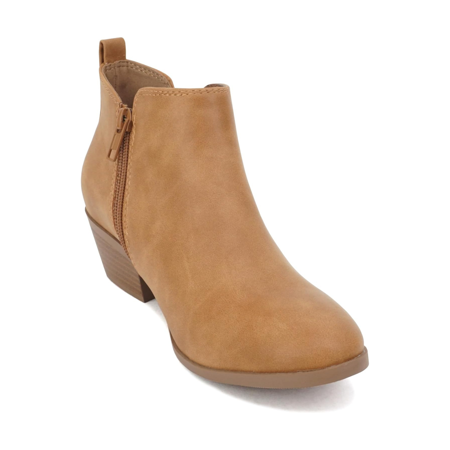 Bottines chelsea camel en simili daim, talon bas et élastiques latéraux pour femme