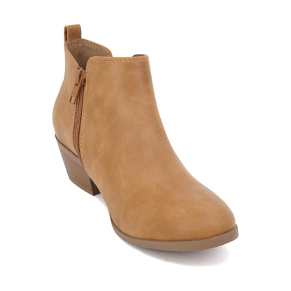 Bottines chelsea camel en simili daim, talon bas et élastiques latéraux pour femme