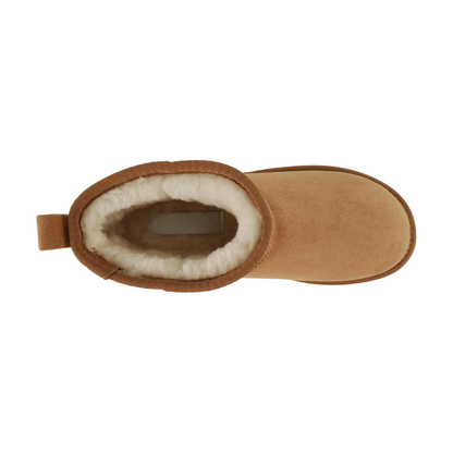 Bottines plateforme camel en simili daim vegan doublées chaud, semelle épaisse