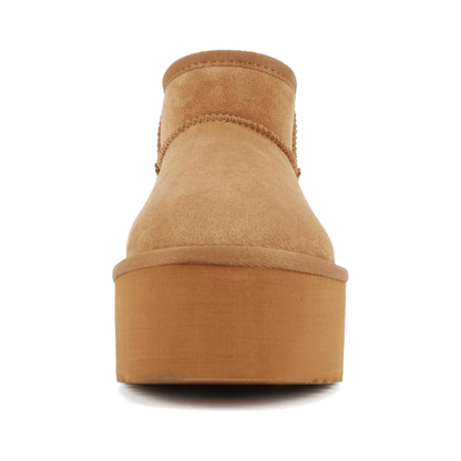 Bottines plateforme camel en simili daim vegan doublées chaud, semelle épaisse