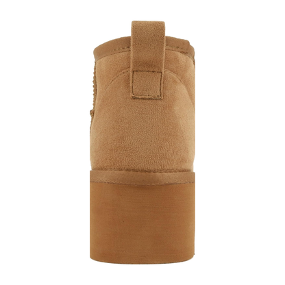 Bottines plateforme camel en simili daim vegan doublées chaud, semelle épaisse