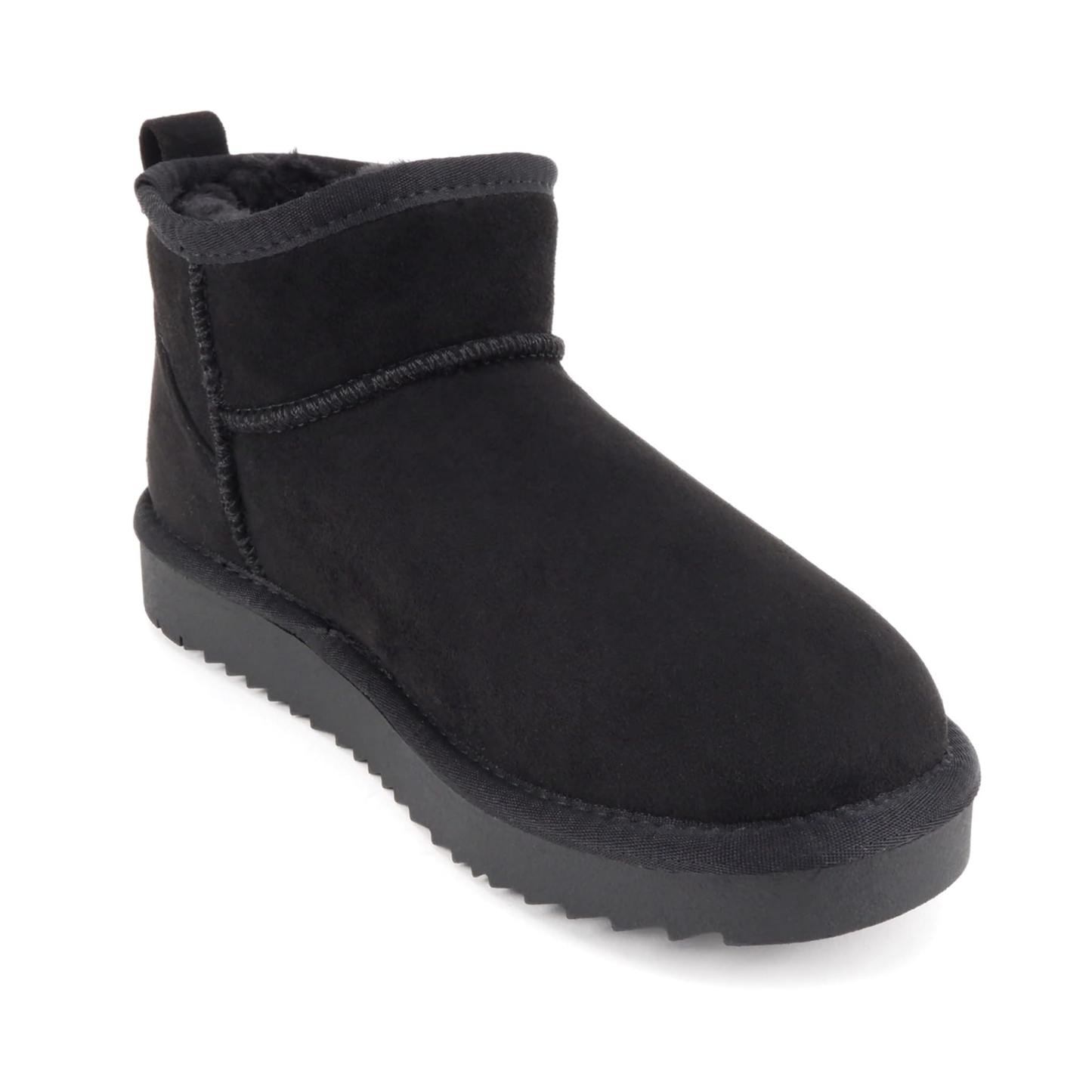 Bottines courtes noires en suédine avec semelle épaisse crantée et doublure chaude