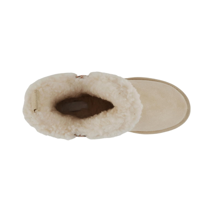 Bottines fourrées beige en simili daim, semelle crantée et doublure sherpa pour femme