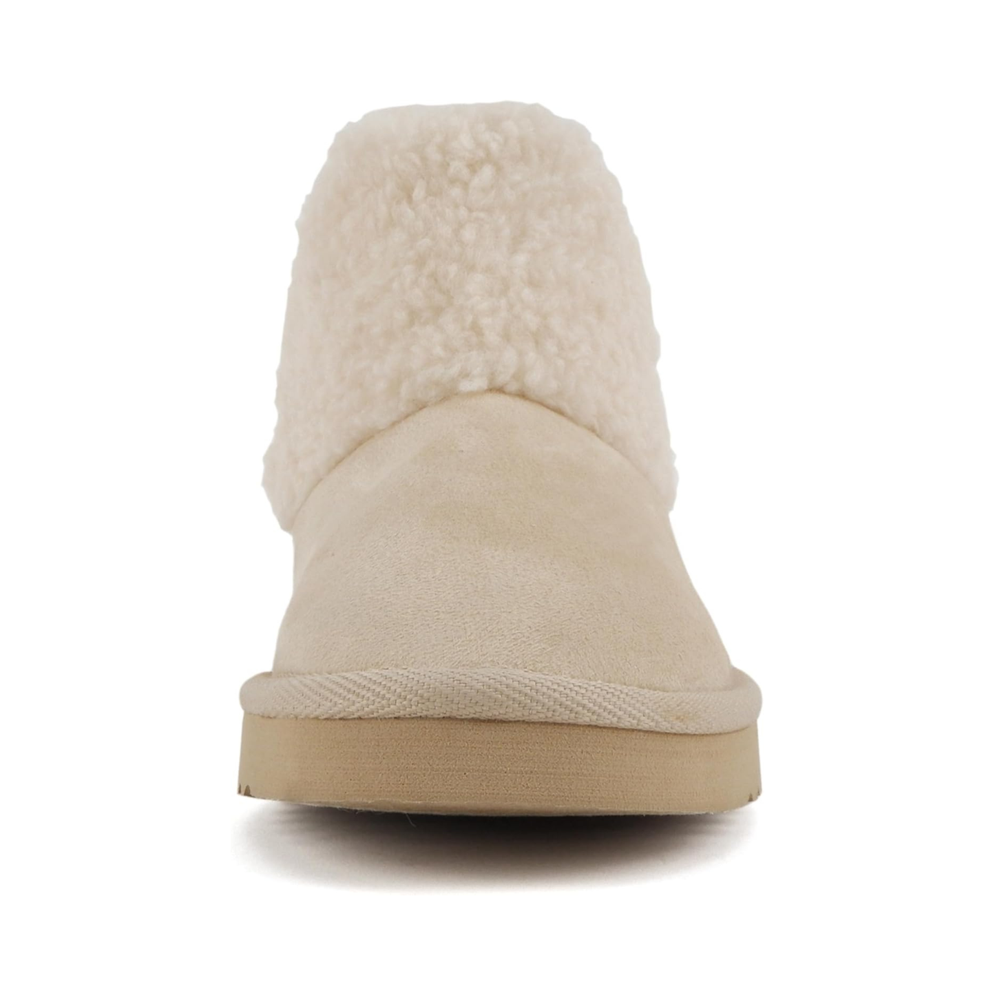 Bottines fourrées beige en simili daim, semelle crantée et doublure sherpa pour femme