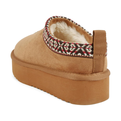 Mules plateforme pour femme en suédine caramel avec doublure chaude et semelle crantée