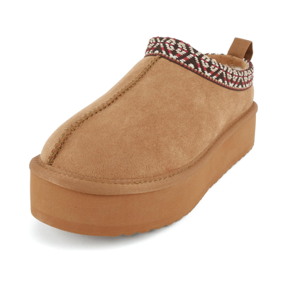 Mules plateforme pour femme en suédine caramel avec doublure chaude et semelle crantée