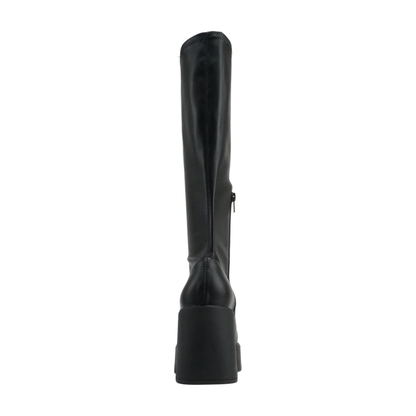 Bottes noires à talon bloc et plateforme, hauteur mollet, simili cuir pour femme
