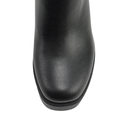 Bottes noires à talon bloc et plateforme, hauteur mollet, simili cuir pour femme