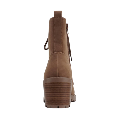 Bottines cognac à lacets, semelle crantée et talon bloc moyen pour femme