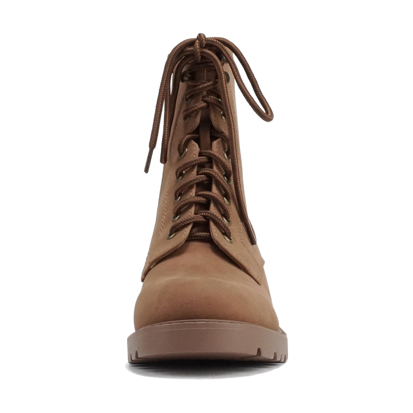Bottines cognac à lacets, semelle crantée et talon bloc moyen pour femme