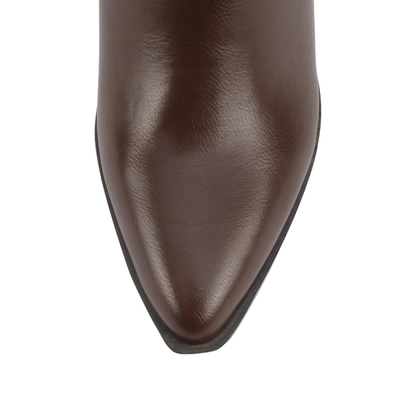 Bottes hautes marron à talon bloc et bout pointu, fermeture zippée pour femme