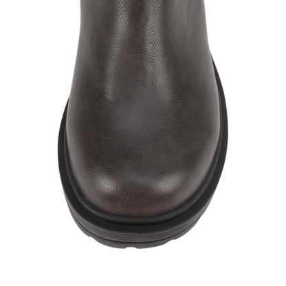 Bottines motardes grises à brides et boucles, semelle crantée et talon bloc pour femme