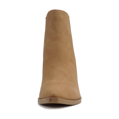 Bottines chelsea camel en simili daim à talon bloc haut et élastiques latéraux pour femme