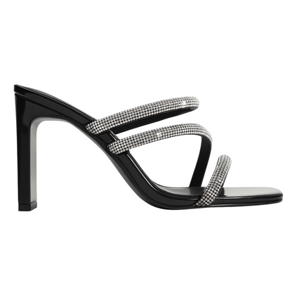 Sandales à talon femme noires élégantes – Bride strass croisée