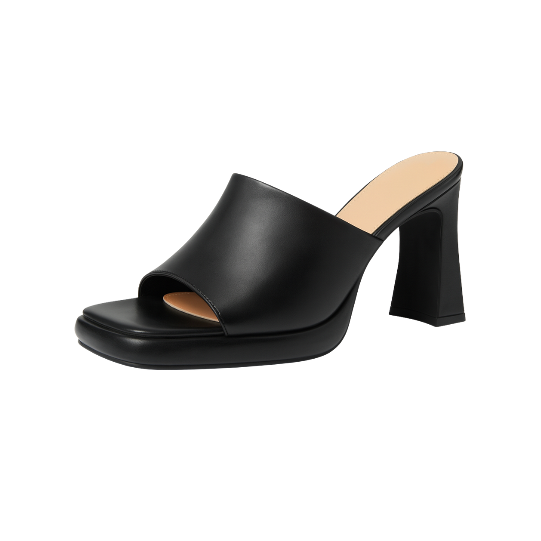 Sandales à Talons Compensés Femme – Bout Carré, Talon Large, Slip-On, Ouvertes